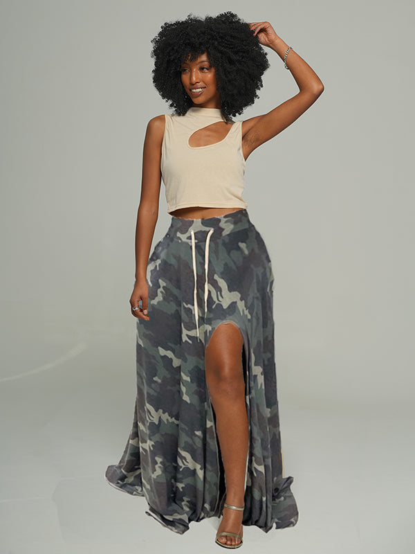 Camo Slitted Belted Skirt (S)