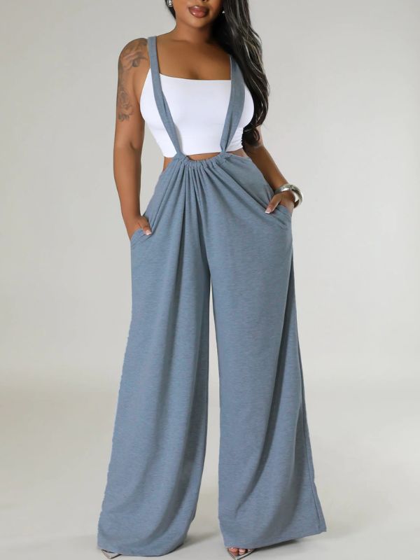 Solid Wide-Leg Overalls