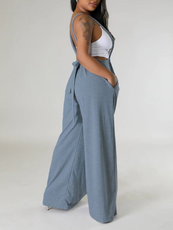 Solid Wide-Leg Overalls