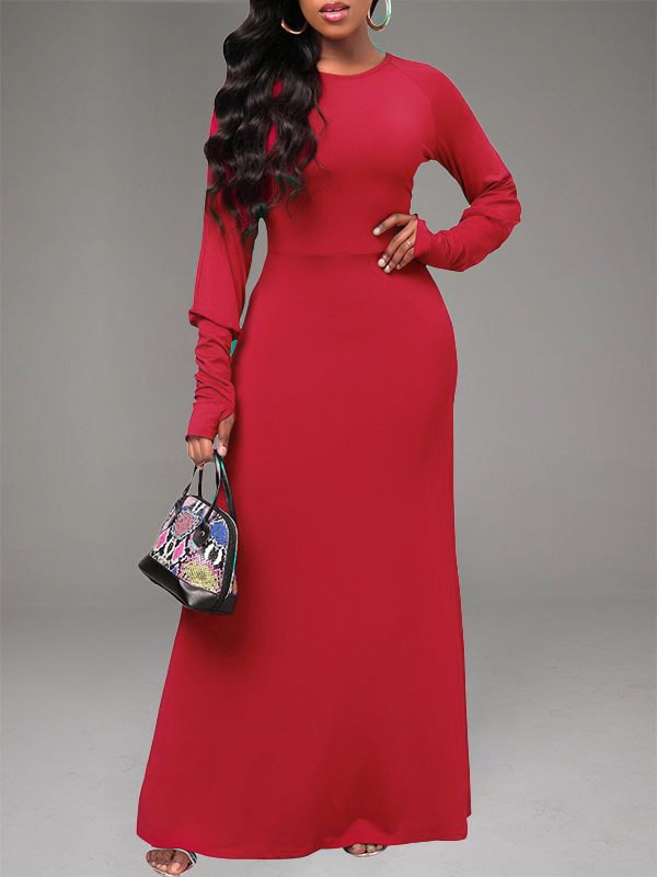 Solid Round-Neck Maxi Dress