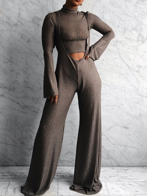 Ribbed Turtleneck Top & Overalls Set -- sold out