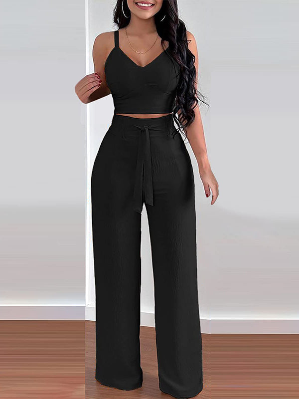 Solid Cami Top & Tied Pants Set