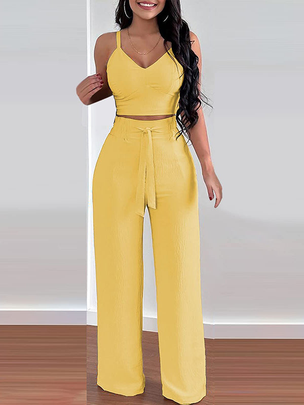 Solid Cami Top & Tied Pants Set