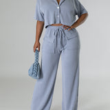Solid Shirt & Wide-Leg Pants Set