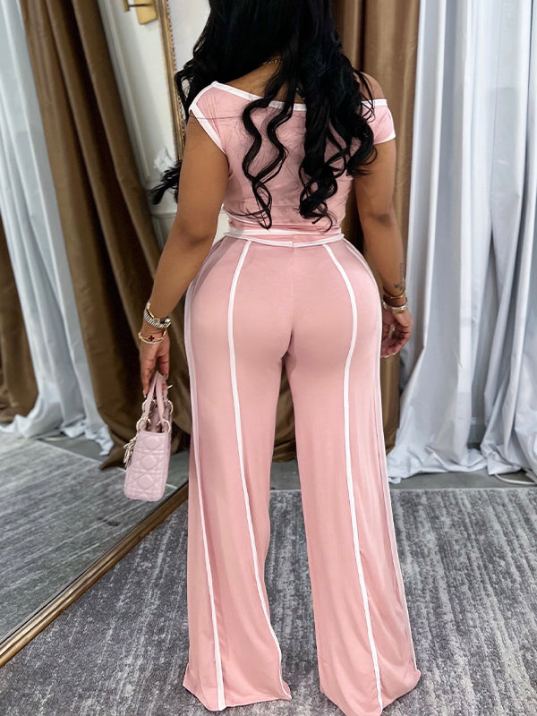 Piping Off-Shoulder Top & Pants Set