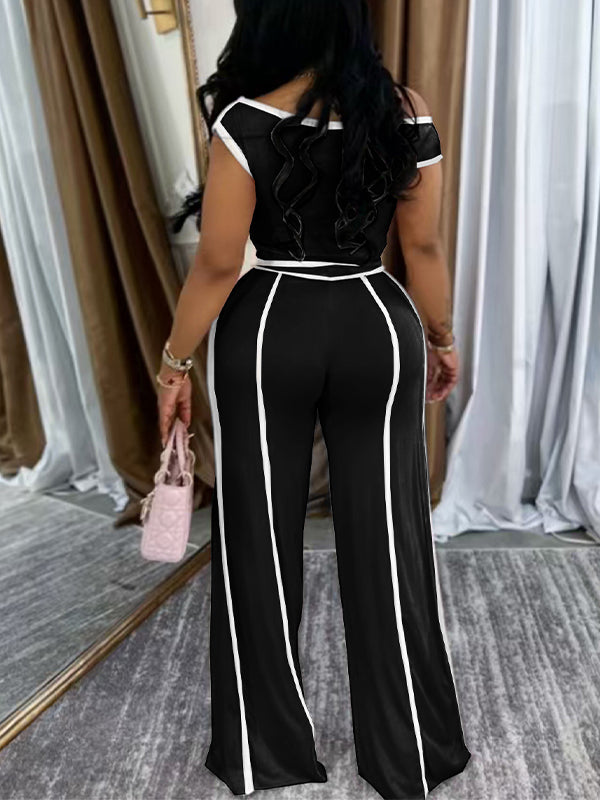 Piping Off-Shoulder Top & Pants Set