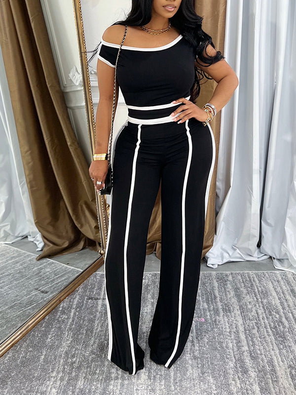 Piping Off-Shoulder Top & Pants Set