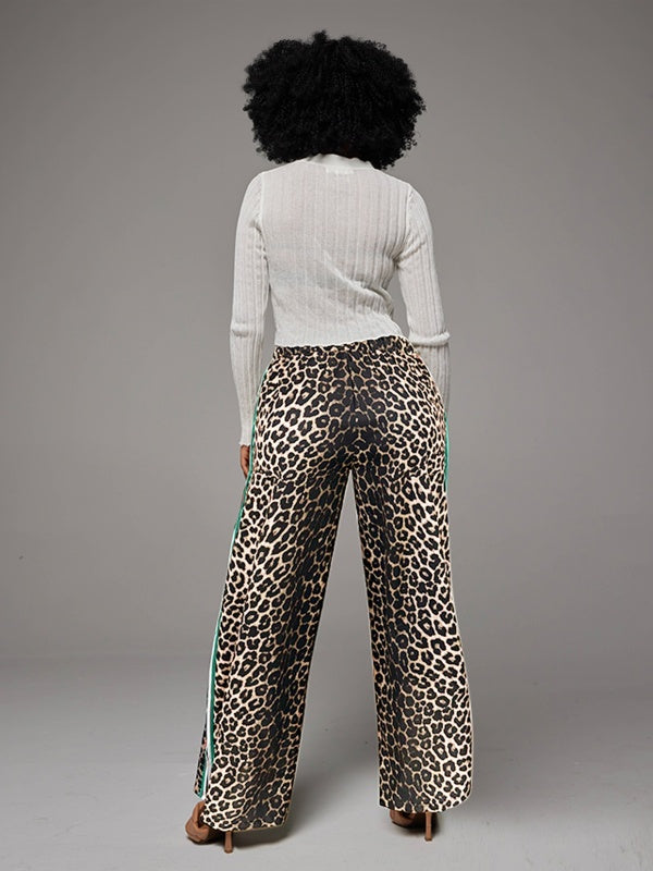 Side-Stripe Leopard Pants