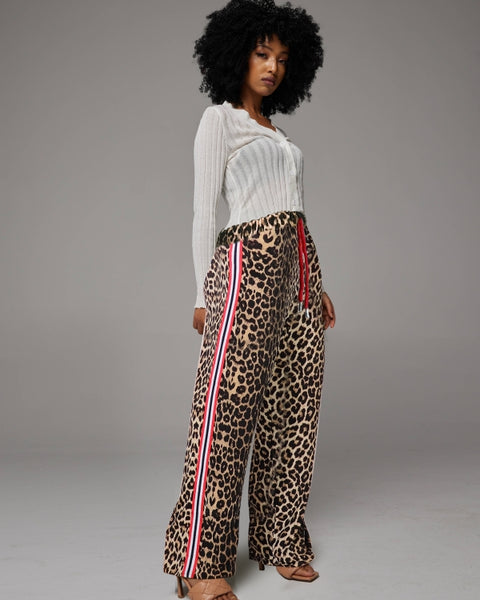 Side-Stripe Leopard Pants