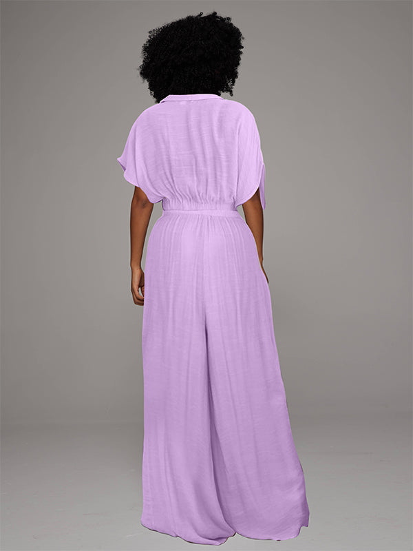 V-Neck Top & Wide-Leg Pants Set