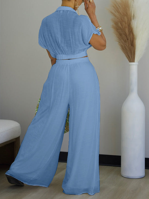V-Neck Top & Wide-Leg Pants Set