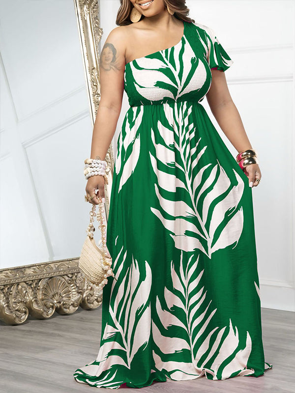 Printed One-Shoulder Maxi Dress