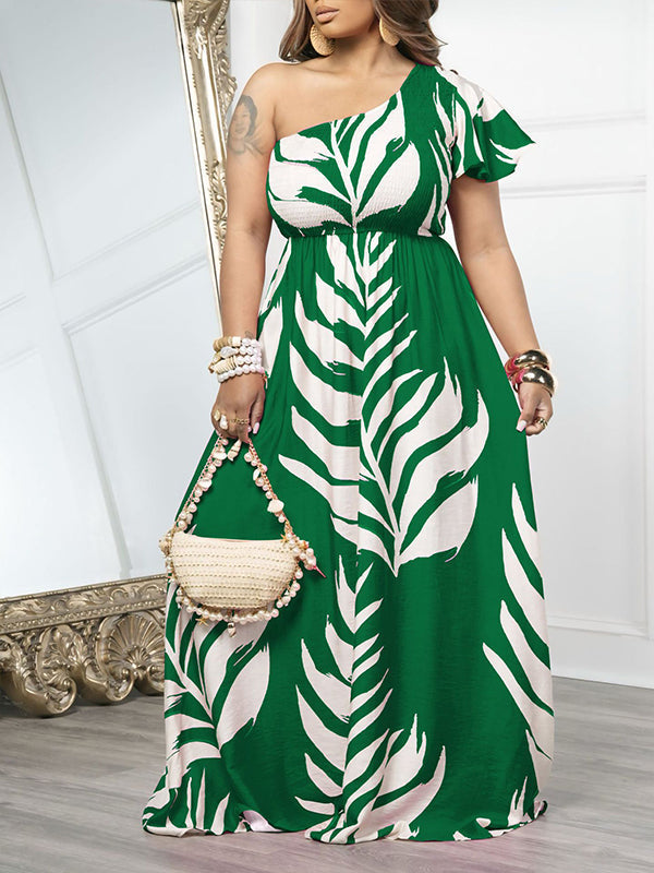 Printed One-Shoulder Maxi Dress