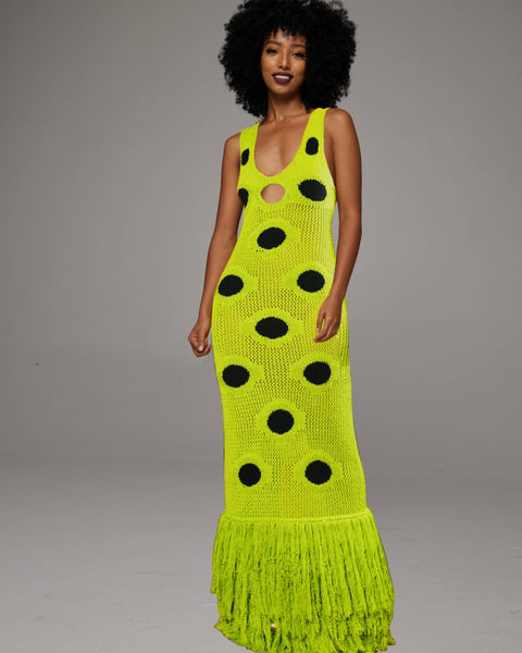 Dot Sleeveless Fringe Dress