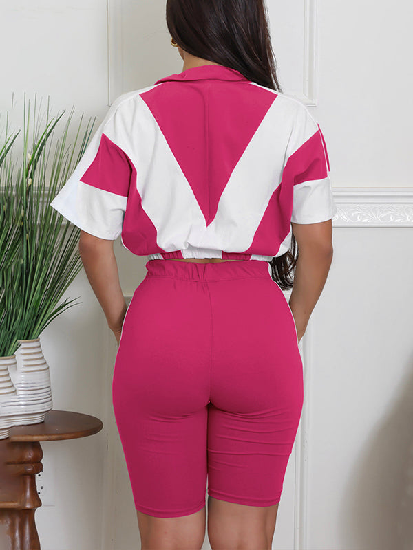 Two-Tone Zip Top & Biker Shorts Set