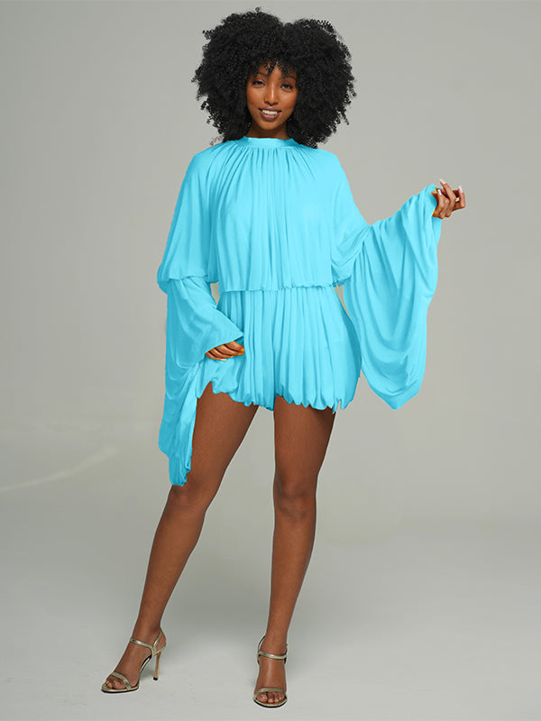 Bell-Sleeve Ruched Romper