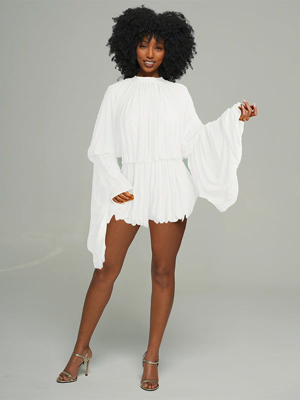 Bell-Sleeve Ruched Romper