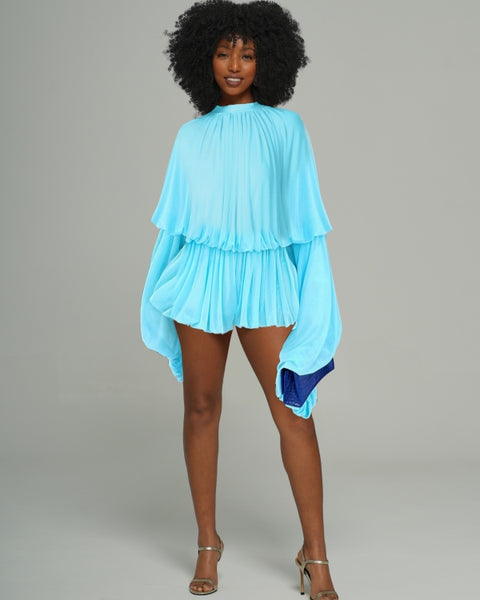 Bell-Sleeve Ruched Romper