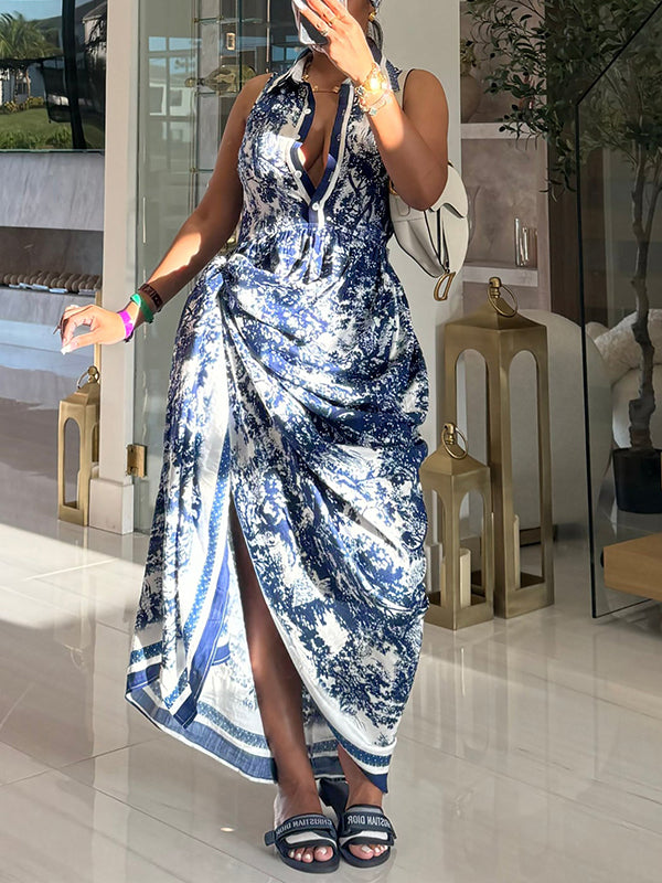 Printed Sleeveless Shirt Dress