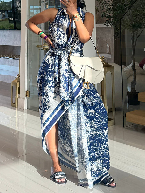 Printed Sleeveless Shirt Dress
