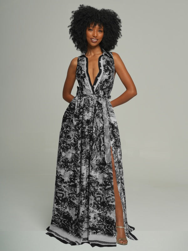 Printed Sleeveless Shirt Dress