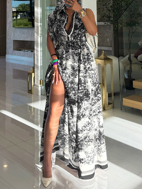 Printed Sleeveless Shirt Dress