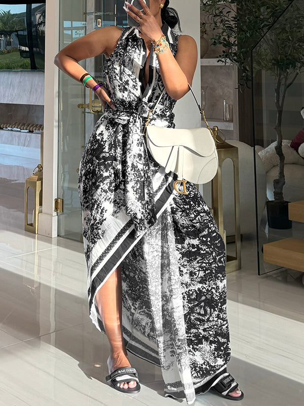Printed Sleeveless Shirt Dress