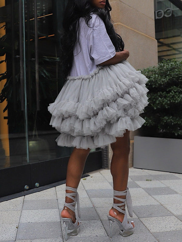 Ruffle Sheer Combo Tee Dress