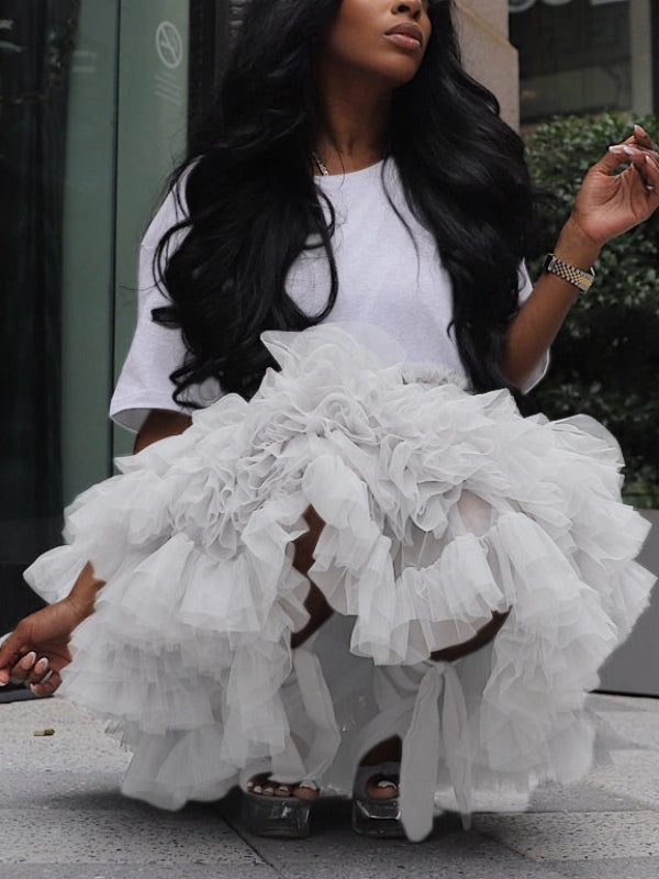 Ruffle Sheer Combo Tee Dress