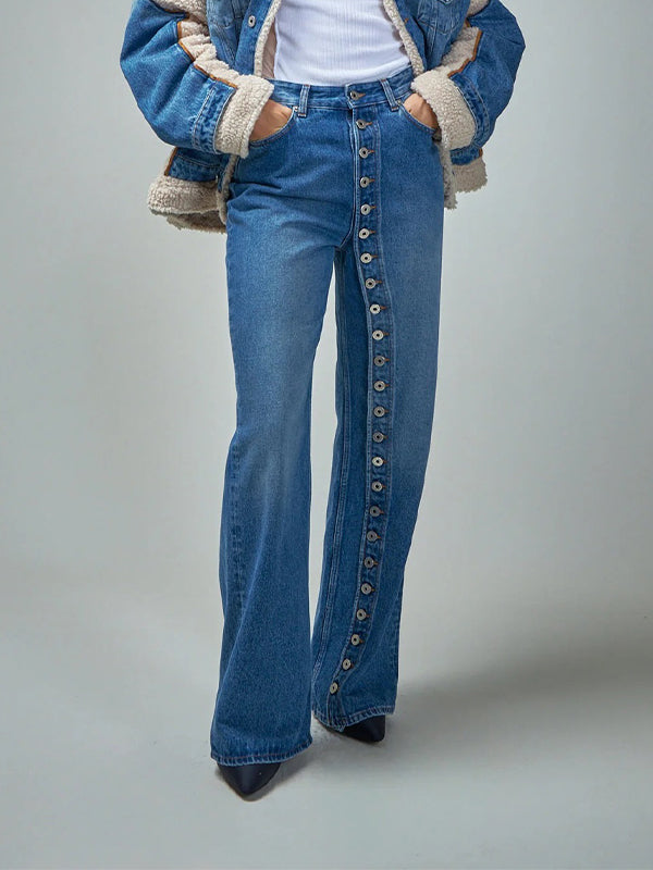 Button Straight Jeans