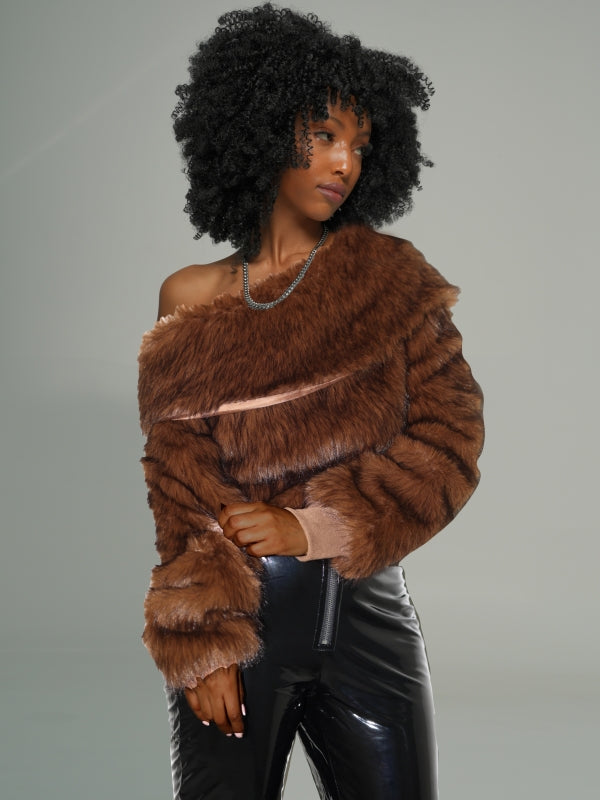 Faux-Fur Boat-Neck Top