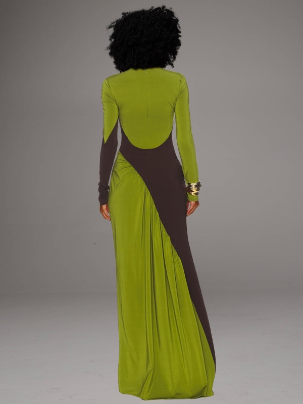 Two-Tone Ruched Maxi Dress