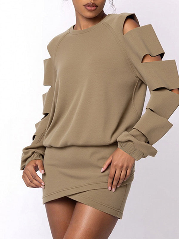 Ripped Sweatshirt & Skirt Set