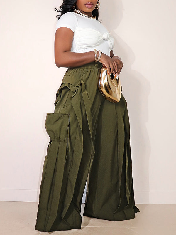 Frilled Wide-Leg Pants