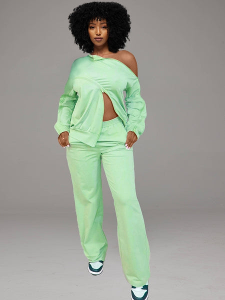 Solid Zip Sweatshirt & Pants Set