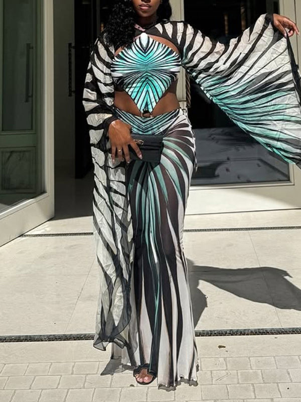 Printed Cutout Skirt Set