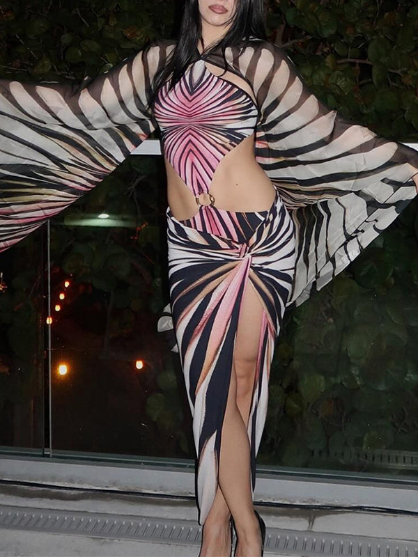 Printed Cutout Skirt Set