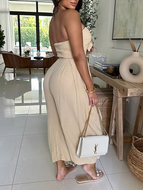 Solid Strapless Tied Wide-Leg Jumpsuit