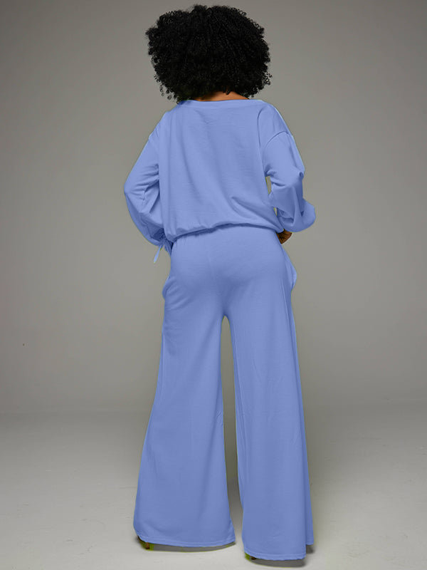 Tied Sleeve Sweatshirt & Wide-Leg Pants Set