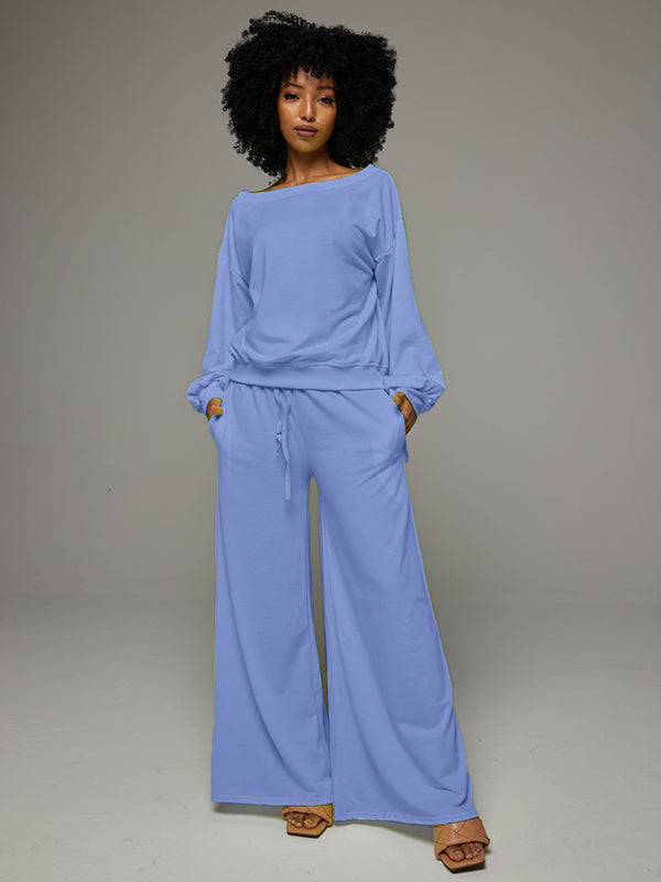 Tied Sleeve Sweatshirt & Wide-Leg Pants Set