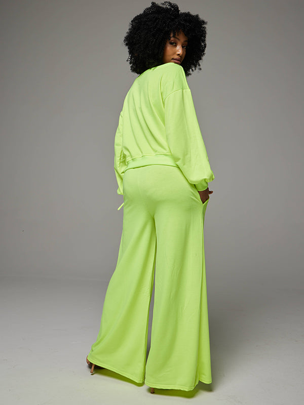 Tied Sleeve Sweatshirt & Wide-Leg Pants Set