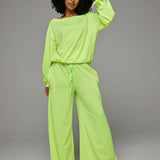 Tied Sleeve Sweatshirt & Wide-Leg Pants Set