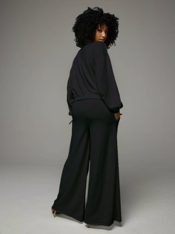 Tied Sleeve Sweatshirt & Wide-Leg Pants Set