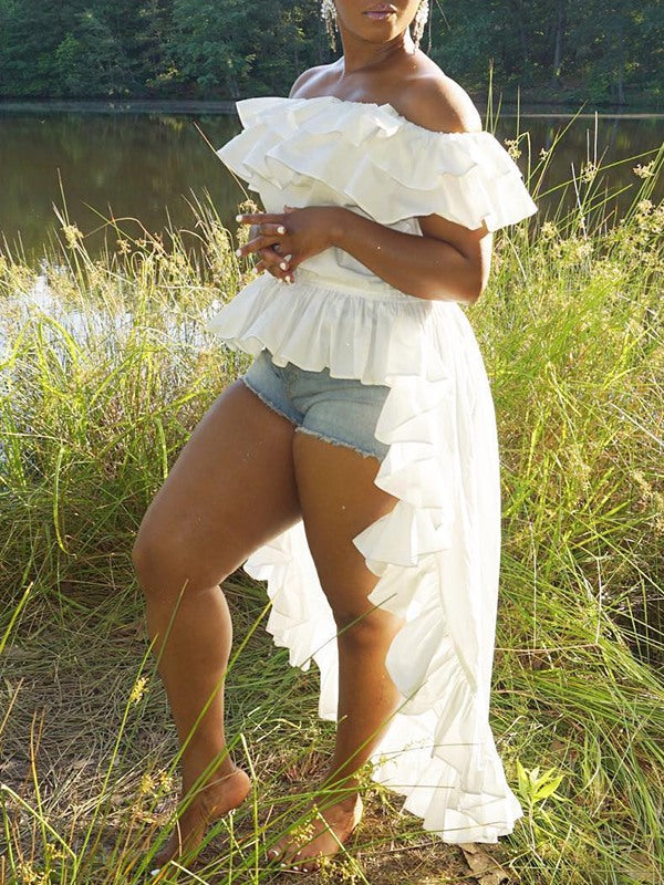 Off-Shoulder Hi-Low Ruffle Top
