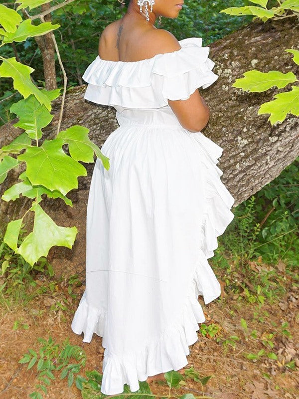 Off-Shoulder Hi-Low Ruffle Top