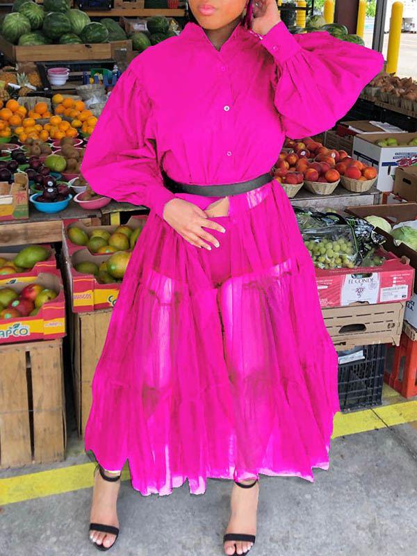 Tulle-Combo Puff-Sleeve Shirt