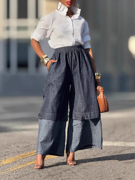 Two-Tone Wide-Leg Jeans