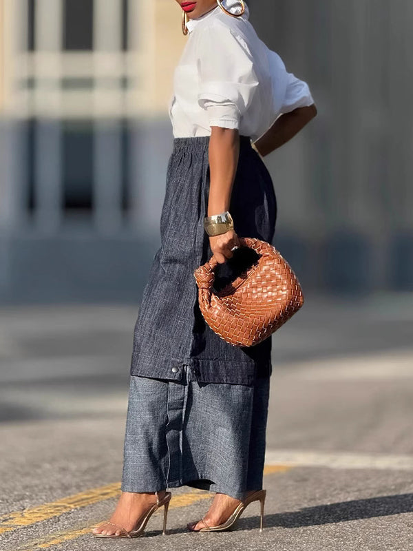 Two-Tone Wide-Leg Jeans