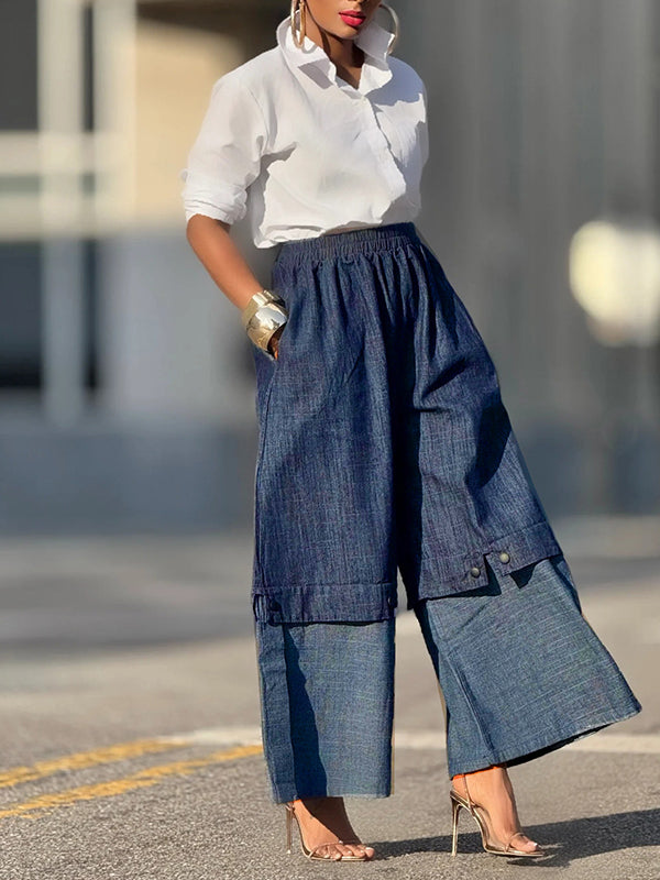 Two-Tone Wide-Leg Jeans