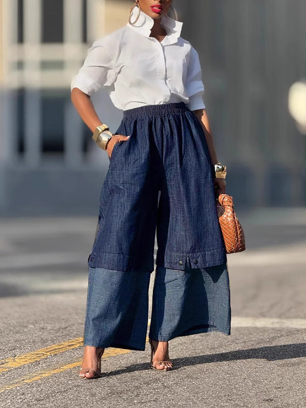 Two-Tone Wide-Leg Jeans
